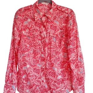 Tory Burch Red Paisley Print Long-Sleeve Blouse